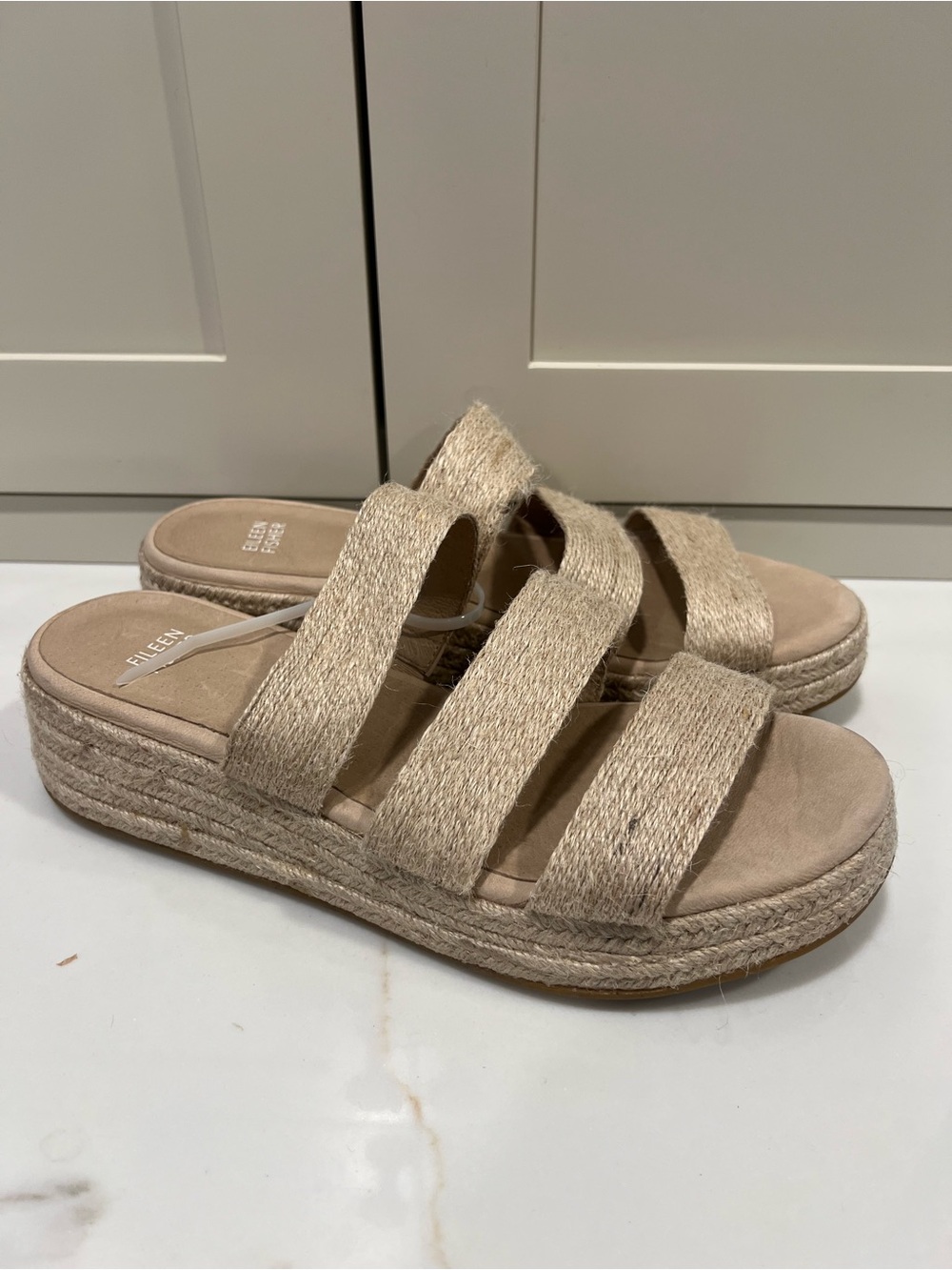 Eileen Fisher Natural Beige Espadrille Slide Sandals